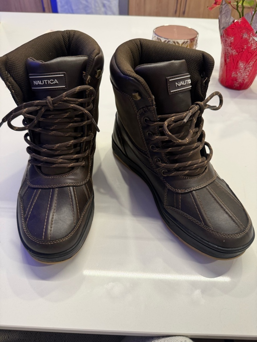 🆕 Nautica Men's Dark Brown Lace-Up Waterproof Winter Boots
